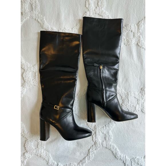 Tory Burch NWOT Pull On Knee High Black Leather Boots Sz. 8.5 - Picture 1 of 9